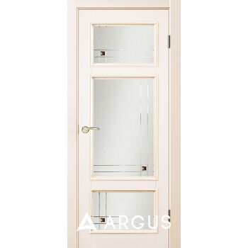 Межкомнатная дверь Сиена (Эмаль "Пастель" укрывная) стекло сатин белый с гравировкой и прозрачным бевелсом