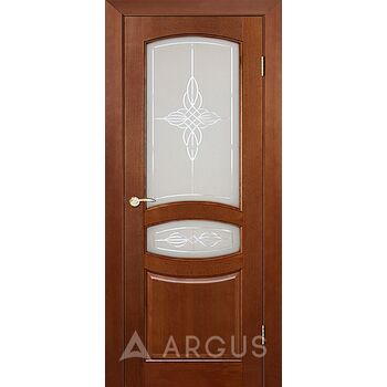 Межкомнатная дверь Виктория (Ирокко морение) стекло сатинат белый с гравировкой