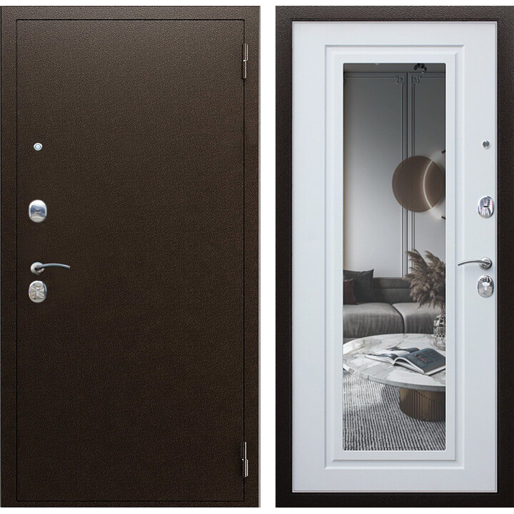 Входная дверь АСД Комфорт медный антик внутренняя панель с зеркалом ФЛ ясень белый снег Входная дверь АСД Комфорт медный антик внутренняя панель с зеркалом ФЛ ясень белый снег