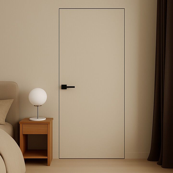 Межкомнатная дверь InWall Doors Invisible под покраску, кромка алюминиевая черная, 600х2000