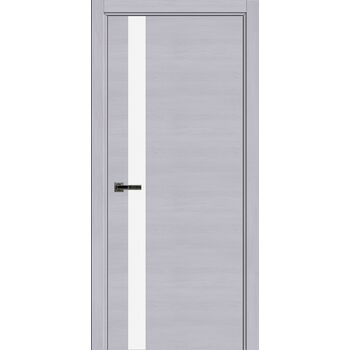 Межкомнатная дверь Экселент 2 ЭМ01 (дуб светло-серый) стекло Лакобель Белый, с магнитным замком и скрытыми петлями