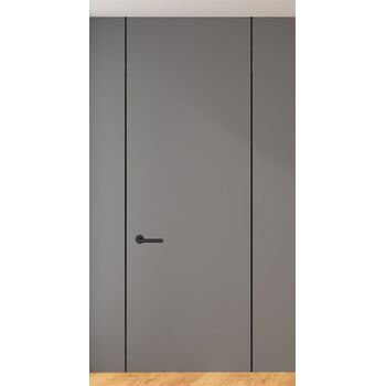Межкомнатная дверь Краснодеревщик INVISIBLE (под отделку) кромка алюминиевая черная с 4х сторон, обратного открывания, с черной фурнитурой