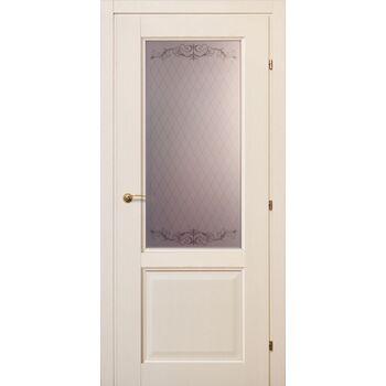 Межкомнатная дверь 6324 (дуб белый, с патиной) стекло Кружевное
