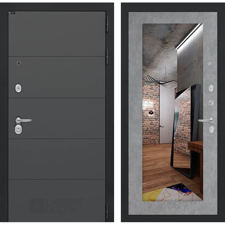 Входная дверь Лабиринт ART с зеркалом 18 - Бетон светлый Входная дверь Лабиринт ART с зеркалом 18 - Бетон светлый