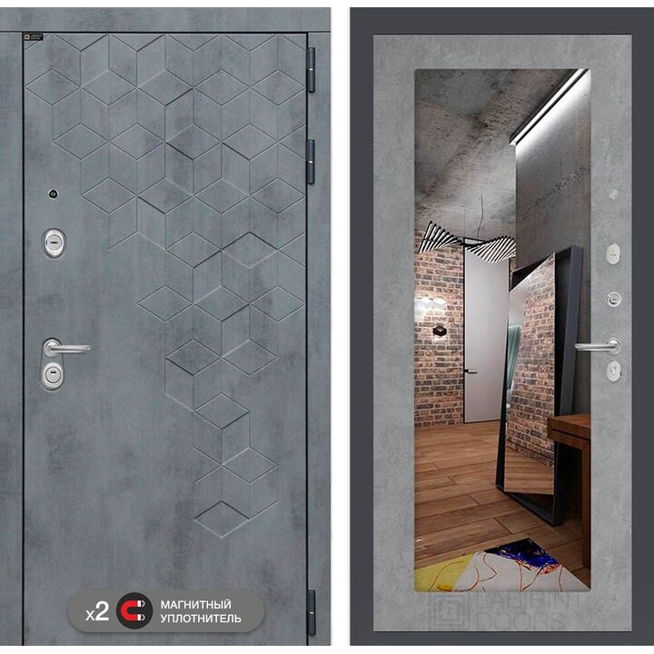 Входная дверь Лабиринт Бетон с зеркалом 18 - Бетон светлый Входная дверь Лабиринт Бетон с зеркалом 18 - Бетон светлый