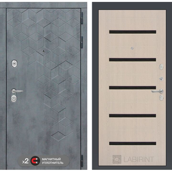 Входная дверь Лабиринт Бетон 01 - Беленый дуб, стекло черное Входная дверь Лабиринт Бетон 01 - Беленый дуб, стекло черное