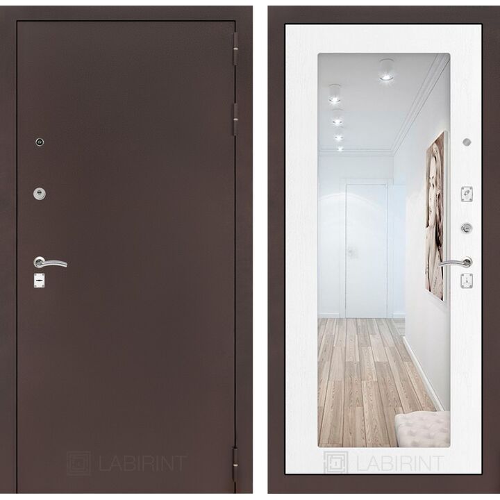 Входная дверь Лабиринт CLASSIC антик медный с зеркалом 18 - Белое дерево Входная дверь Лабиринт CLASSIC антик медный с зеркалом 18 - Белое дерево