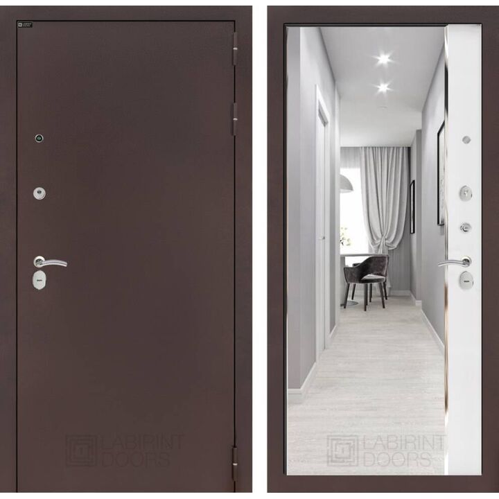 Входная дверь Лабиринт CLASSIC антик медный с зеркалом Панорама - Белый софт Входная дверь Лабиринт CLASSIC антик медный с зеркалом Панорама - Белый софт