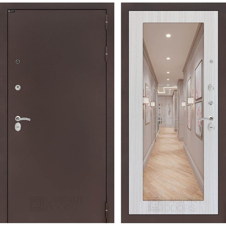 Входная дверь Лабиринт CLASSIC антик медный с зеркалом 18 - Сандал белый Входная дверь Лабиринт CLASSIC антик медный с зеркалом 18 - Сандал белый