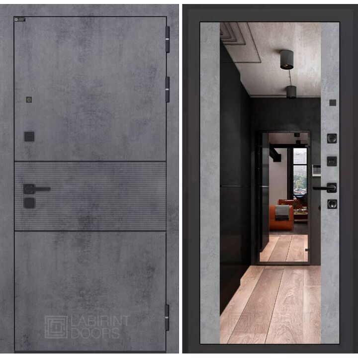 Входная дверь Лабиринт INFINITY с зеркалом Максимум - Бетон светлый Входная дверь Лабиринт INFINITY с зеркалом Максимум - Бетон светлый