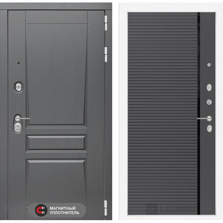 Входная дверь Лабиринт Платинум 22 - Графит софт, черная вставка Входная дверь Лабиринт Платинум 22 - Графит софт, черная вставка