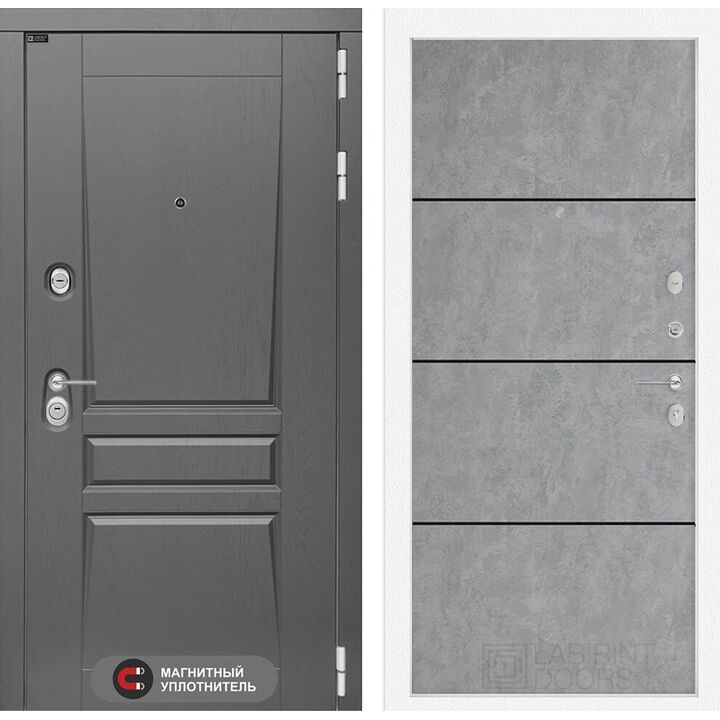 Входная дверь Лабиринт Платинум 25 - Бетон светлый, черный молдинг Входная дверь Лабиринт Платинум 25 - Бетон светлый, черный молдинг