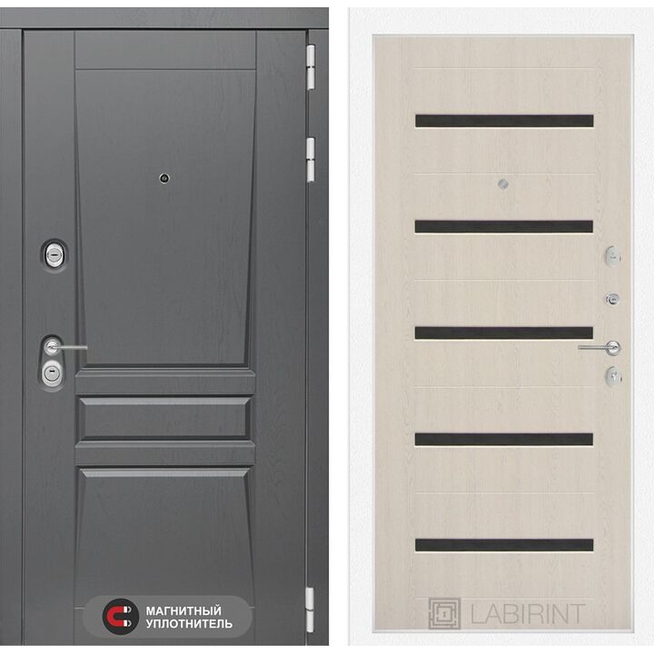Входная дверь Лабиринт Платинум 01 - Беленый дуб, стекло черное Входная дверь Лабиринт Платинум 01 - Беленый дуб, стекло черное