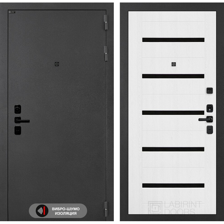 Входная дверь Лабиринт Соналаб 01 - Белое дерево, стекло черное