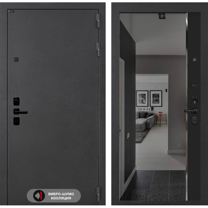 Входная дверь Лабиринт Соналаб с зеркалом Панорама с тонировкой - Черный кварц