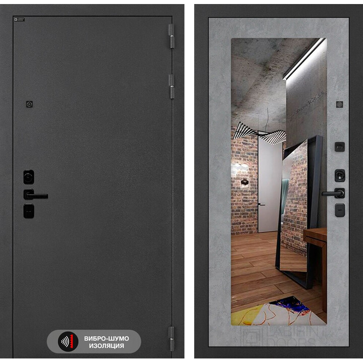 Входная дверь Лабиринт Соналаб с зеркалом 18 - Бетон светлый