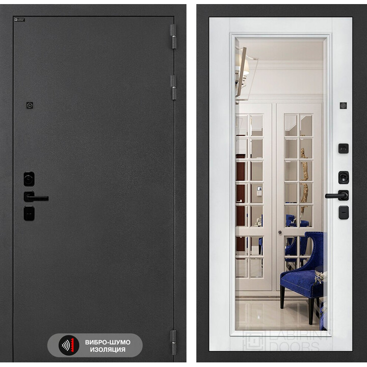 Входная дверь Лабиринт Соналаб с зеркалом Фацет - Белый софт