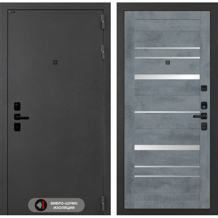 Входная дверь Лабиринт Соналаб 20 - Бетон темный, зеркальные вставки