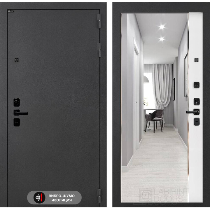 Входная дверь Лабиринт Соналаб с зеркалом Панорама - Белый софт