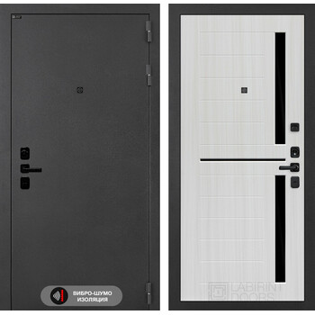 Входная дверь Лабиринт Соналаб 02 - Сандал белый, стекло черное