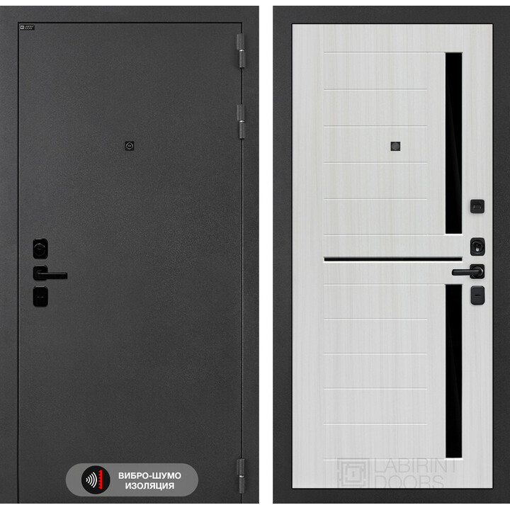 Входная дверь Лабиринт Соналаб 02 - Сандал белый, стекло черное