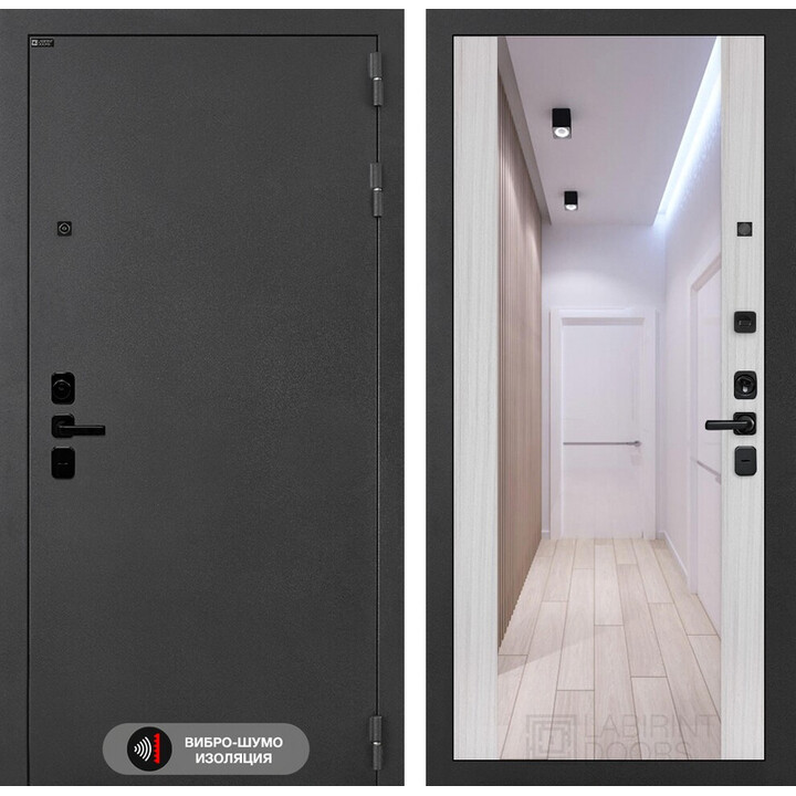 Входная дверь Лабиринт Соналаб с зеркалом Максимум - Сандал белый