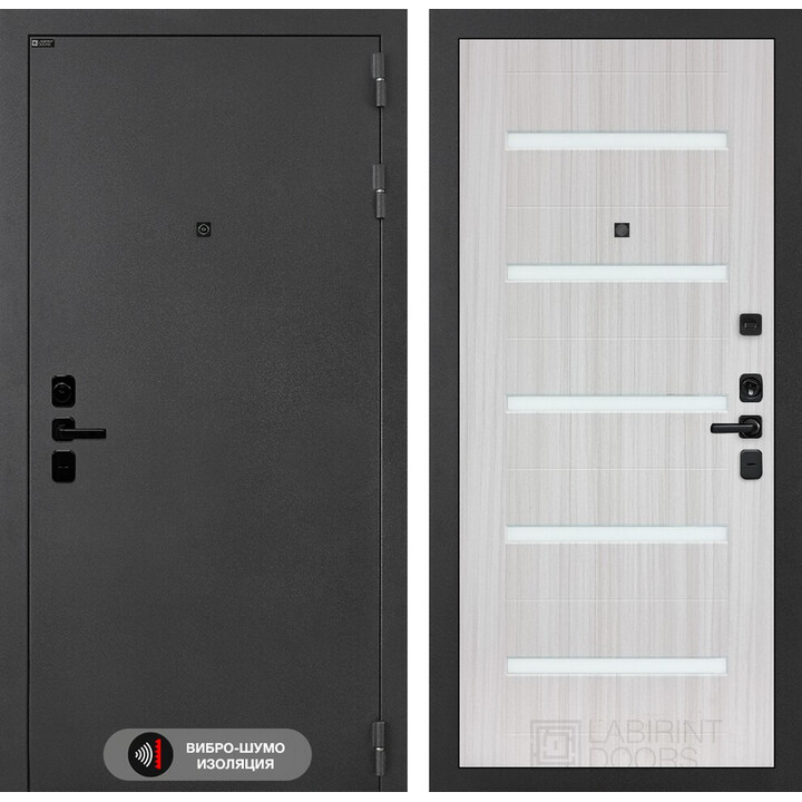 Входная дверь Лабиринт Соналаб 01 - Сандал белый, стекло белое