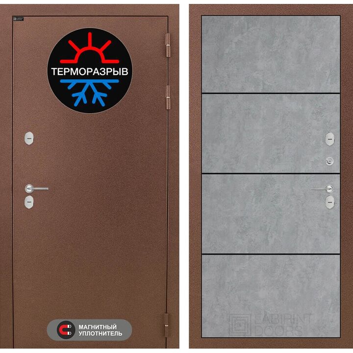 Входная дверь Лабиринт Термо Магнит 25 - Бетон светлый, черный молдинг Входная дверь Лабиринт Термо Магнит 25 - Бетон светлый, черный молдинг