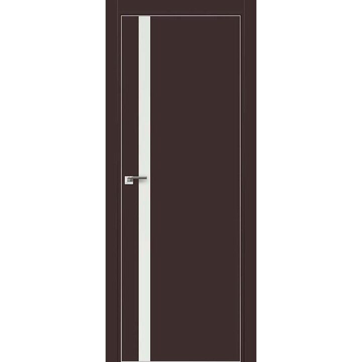 Дверь 6Е Темно-коричневый матовый, стекло белый лак, кромка матовая с 4х ст.