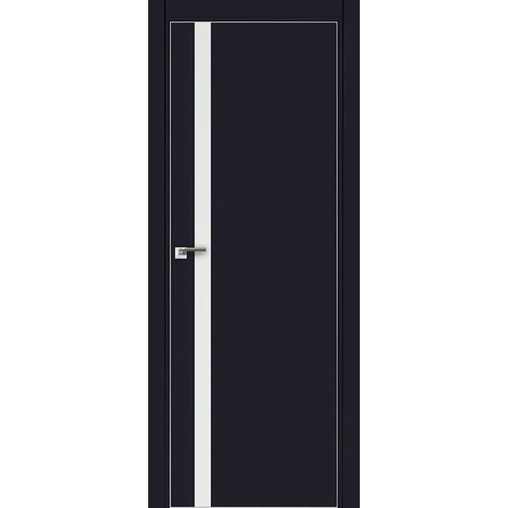 Дверь 6Е Черный матовый, стекло белый лак, кромка матовая с 4х сторон