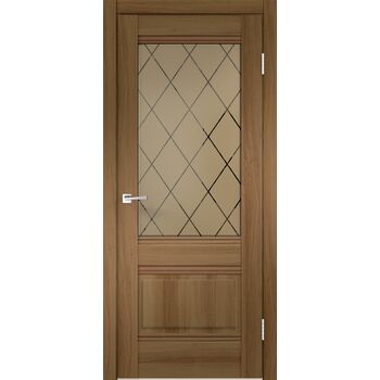 Межкомнатная дверь экошпон ALTO 2V Орех золотой со стеклом ромб бронза