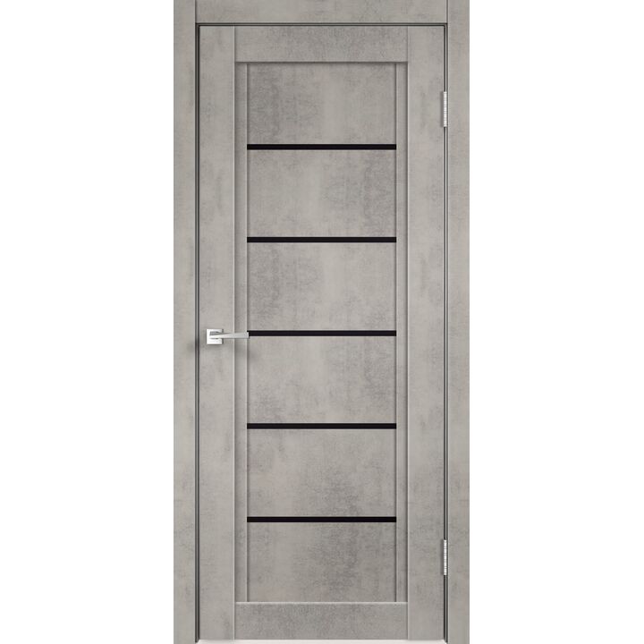 Межкомнатная дверь NEXT 1 (Муар светло-серый) со стеклом лакобель чёрное