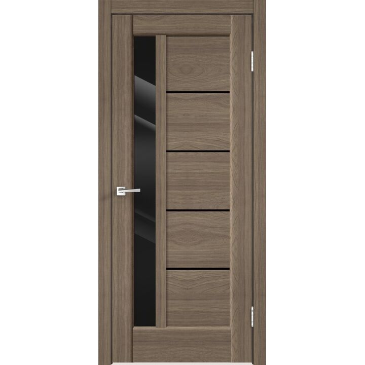 Межкомнатная дверь PREMIER 3 (Ильм европейский) со стеклом лакобель чёрное