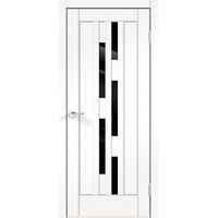 Межкомнатная дверь SoftTouch PREMIER 8 Ясень белый структурный со стеклом лакобель чёрное