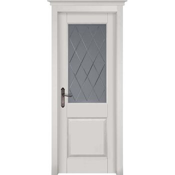 Межкомнатная дверь Элегия (эмаль белая) стекло Селена с гравировкой